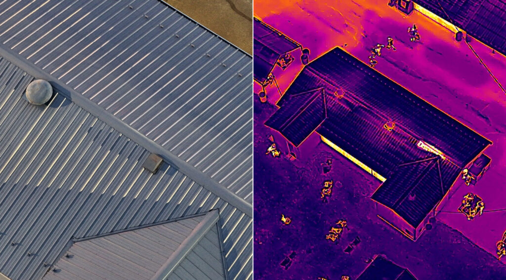Aerial view of a thermal hot spot caused by an active kitchen vent.